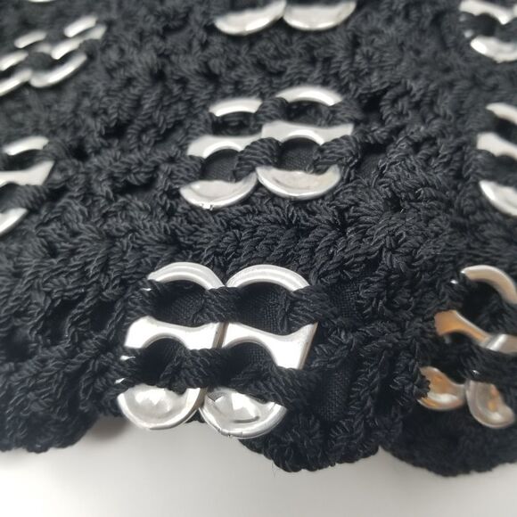 Black Macrame Shoulder Bag with Pop Tabs - Picture 2 of 13